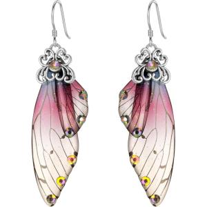 imageBriLove Butterfly Wing Hook Earrings Elegant Crystal Insect Dragonfly Drop Dangle Jewelry for WomenPurple SilverTone