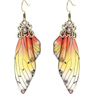 imageBriLove Butterfly Wing Hook Earrings Elegant Crystal Insect Dragonfly Drop Dangle Jewelry for WomenYellow Antiqued GoldTone