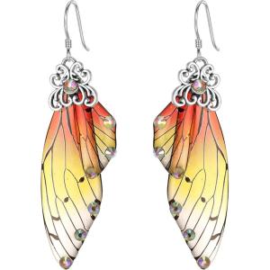 imageBriLove Butterfly Wing Hook Earrings Elegant Crystal Insect Dragonfly Drop Dangle Jewelry for WomenYellow SilverTone