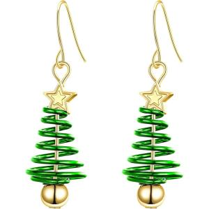 imageBriLove Christmas Tree Earrings for Women Lovely Cute Enamel Hook Dangle Earring for Party Prom AccessoriesGreen GoldTone