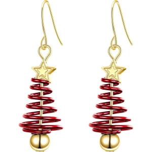 imageBriLove Christmas Tree Earrings for Women Lovely Cute Enamel Hook Dangle Earring for Party Prom AccessoriesRed GoldTone