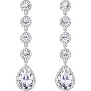 imageBriLove Womens Elegant Wedding Bridal Crystal Beaded Teardrop Chandelier Dangle Earrings01Clear SilverTone