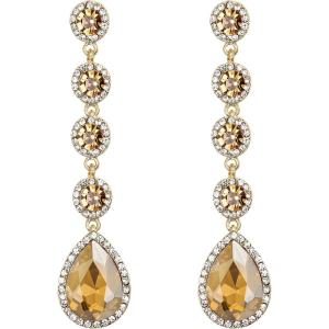 imageBriLove Womens Elegant Wedding Bridal Crystal Beaded Teardrop Chandelier Dangle Earrings02Champagne GoldTone