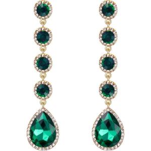 imageBriLove Womens Elegant Wedding Bridal Crystal Beaded Teardrop Chandelier Dangle Earrings03Emerald Color GoldTone