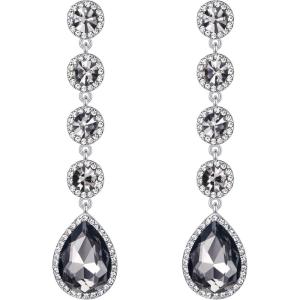 imageBriLove Womens Elegant Wedding Bridal Crystal Beaded Teardrop Chandelier Dangle Earrings04Grey SilverTone
