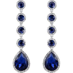 imageBriLove Womens Elegant Wedding Bridal Crystal Beaded Teardrop Chandelier Dangle Earrings05Navy Blue SilverTone