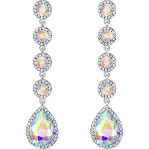 imageBriLove Womens Elegant Wedding Bridal Crystal Beaded Teardrop Chandelier Dangle Earrings06Iridescent AB SilverTone