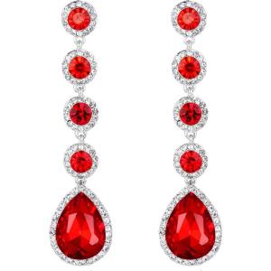 imageBriLove Womens Elegant Wedding Bridal Crystal Beaded Teardrop Chandelier Dangle Earrings07Ruby Color SilverTone