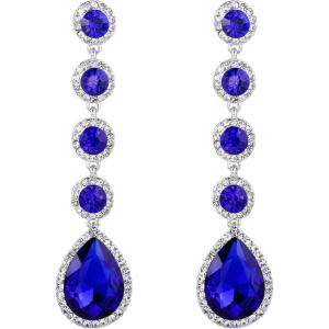 imageBriLove Womens Elegant Wedding Bridal Crystal Beaded Teardrop Chandelier Dangle Earrings08Royal Blue SilverTone