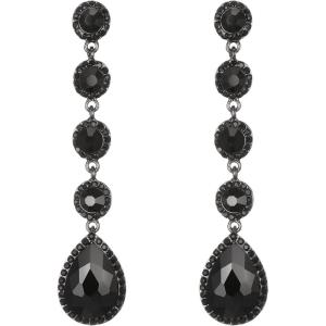imageBriLove Womens Elegant Wedding Bridal Crystal Beaded Teardrop Chandelier Dangle EarringsBlack Blacktone