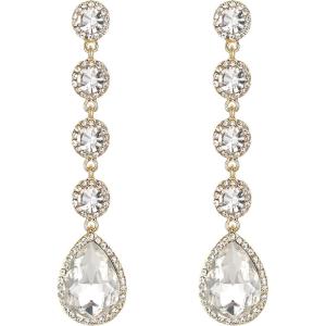 imageBriLove Womens Elegant Wedding Bridal Crystal Beaded Teardrop Chandelier Dangle EarringsClear Goldtone