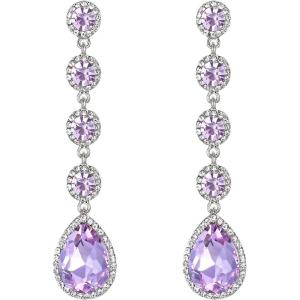 imageBriLove Womens Elegant Wedding Bridal Crystal Beaded Teardrop Chandelier Dangle EarringsLight Purple SilverTone