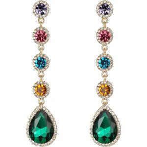 imageBriLove Womens Elegant Wedding Bridal Crystal Beaded Teardrop Chandelier Dangle EarringsMulticolor Goldtone