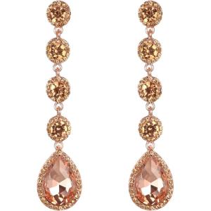 imageBriLove Womens Elegant Wedding Bridal Crystal Beaded Teardrop Chandelier Dangle EarringsPeach Morganite Color RoseGoldtone