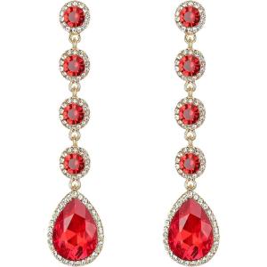 imageBriLove Womens Elegant Wedding Bridal Crystal Beaded Teardrop Chandelier Dangle EarringsRuby Color Goldtone