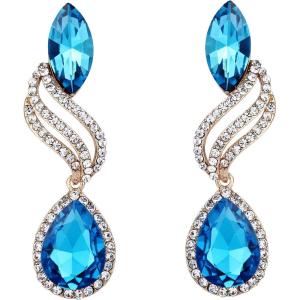 imageBriLove Womens Fashion Crystal Wedding Bridal Hollow Leaf Teardrop Dangle EarringsBlue Topaz Color GoldTone