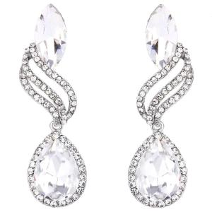 imageBriLove Womens Fashion Crystal Wedding Bridal Hollow Leaf Teardrop Dangle EarringsClear Silvertone