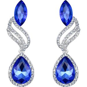 imageBriLove Womens Fashion Crystal Wedding Bridal Hollow Leaf Teardrop Dangle EarringsLight Blue SilverTone