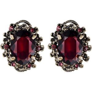 imageBriLove Womens Victorian Style Crystal Floral Scroll Cameo Inspired Oval Stud EarringsAmethyst Color AntiqueGoldTone
