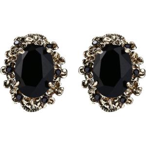 imageBriLove Womens Victorian Style Crystal Floral Scroll Cameo Inspired Oval Stud EarringsBlack AntiqueGoldTone