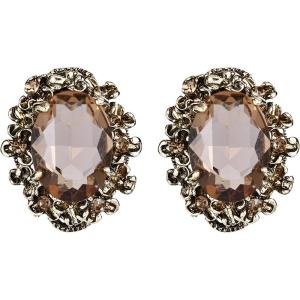 imageBriLove Womens Victorian Style Crystal Floral Scroll Cameo Inspired Oval Stud EarringsChampagne AntiqueGoldTone