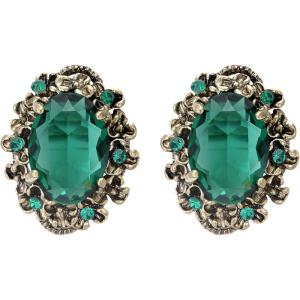 imageBriLove Womens Victorian Style Crystal Floral Scroll Cameo Inspired Oval Stud EarringsEmerald Color AntiqueGoldTone
