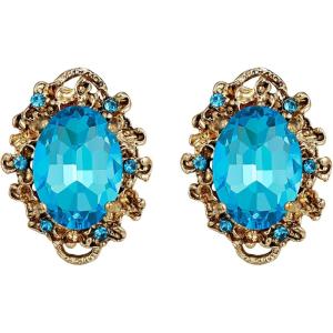 imageBriLove Womens Victorian Style Crystal Floral Scroll Cameo Inspired Oval Stud EarringsLight Blue AntiqueGoldToned