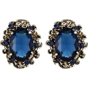 imageBriLove Womens Victorian Style Crystal Floral Scroll Cameo Inspired Oval Stud EarringsNavy Blue AntiqueGoldTone