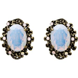 imageBriLove Womens Victorian Style Crystal Floral Scroll Cameo Inspired Oval Stud EarringsOpal Color AntiqueGoldTone