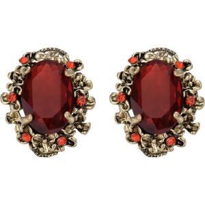 imageBriLove Womens Victorian Style Crystal Floral Scroll Cameo Inspired Oval Stud EarringsRuby Color AntiqueGoldtone