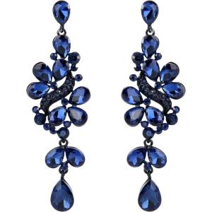 imageBriLove Womens Victorian Style Crystal Wedding Bridal Cluster Leaves Teardrop Dangle EarringsNavy Blue BlackTone