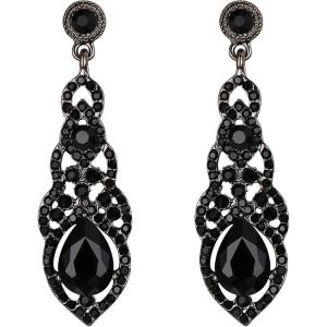 imageBriLove Womens Wedding Bridal Crystal Art Deco Teardrop Hollow Chandelier Dangle EarringsBlack BlackTone