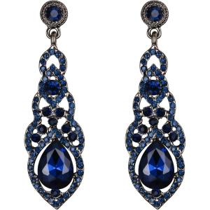 imageBriLove Womens Wedding Bridal Crystal Art Deco Teardrop Hollow Chandelier Dangle EarringsNavy Blue BlackTone