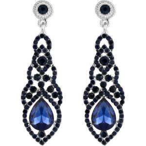 imageBriLove Womens Wedding Bridal Crystal Art Deco Teardrop Hollow Chandelier Dangle EarringsNavy Blue SilverTone