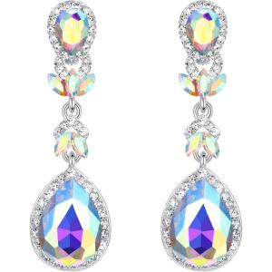 imageBriLove Womens Wedding Bridal Crystal Marquise Leaf Teardrop Chandelier Dangle EarringsClear AB SilverTone