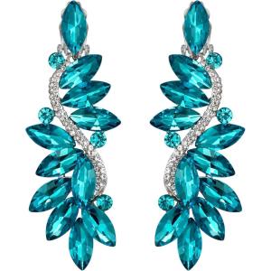 imageBriLove Womens Wedding Bridal Crystal Multi Marquise Filigree Flower Chandelier ClipOn Dangle EarringsAquamarine Color SilverTone