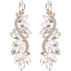 imageBriLove Womens Wedding Bridal Crystal Multi Marquise Filigree Flower Chandelier ClipOn Dangle EarringsClear GoldTone