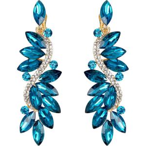imageBriLove Womens Wedding Bridal Crystal Multi Marquise Filigree Flower Chandelier ClipOn Dangle EarringsLondon Blue Topaz Color GoldTone