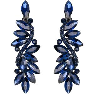 imageBriLove Womens Wedding Bridal Crystal Multi Marquise Filigree Flower Chandelier ClipOn Dangle EarringsNavy Blue BlackTone