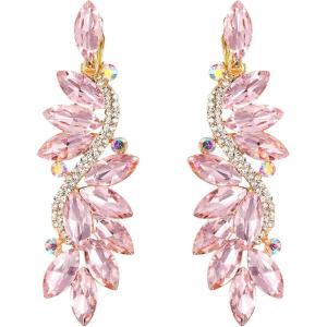 imageBriLove Womens Wedding Bridal Crystal Multi Marquise Filigree Flower Chandelier ClipOn Dangle EarringsPink Tourmaline Color GoldTone