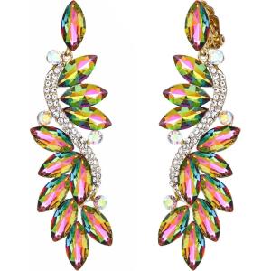 imageBriLove Womens Wedding Bridal Crystal Multi Marquise Filigree Flower Chandelier ClipOn Dangle EarringsVitrail Medium GoldTone
