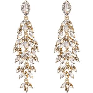 imageBriLove Womens Wedding Bridal Crystal Multi MarquiseShape Leaf Cluster Chandelier Dangle EarringsChampagne GoldTone