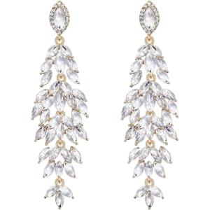 imageBriLove Womens Wedding Bridal Crystal Multi MarquiseShape Leaf Cluster Chandelier Dangle EarringsClear GoldTone