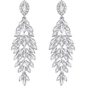 imageBriLove Womens Wedding Bridal Crystal Multi MarquiseShape Leaf Cluster Chandelier Dangle EarringsClear SilverTone