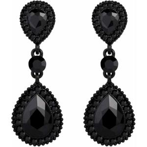 imageBriLove Womens Wedding Bridal Crystal Teardrop Infinity Figure 8 Dangle EarringsBlack BlackTone