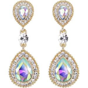 imageBriLove Womens Wedding Bridal Crystal Teardrop Infinity Figure 8 Dangle EarringsIridescent AB GoldTone