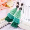 imageBriLove Green Tassel Earrings for Women Bohemian Boho Ombre Layered Fringe Thread Chandelier Black Crystal Dangle Turquoise Color SilverTone