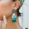 imageBriLove Green Tassel Earrings for Women Bohemian Boho Ombre Layered Fringe Thread Chandelier Black Crystal Dangle Turquoise Color SilverTone