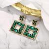 imageBriLove St Patricks Day Earrings Art Deco Sparkly Rhinestone Geometric Emerald Cut Statement Dangle Jewelry for Women Green GoldTone