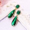imageBriLove St Patricks Day Earrings Wedding Bridal Dangle Earring for Women Crystal Asscher Cut Elongated Faceted Teardrop Infinity Emerald Color GoldToned